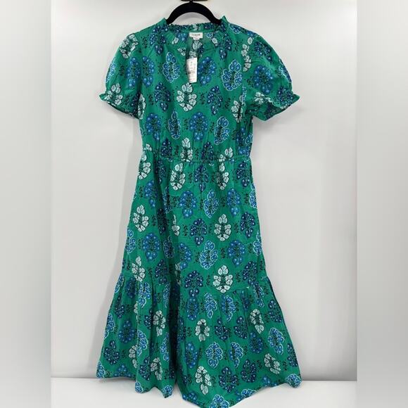 J.Crew Petite Printed ruffleneck puff-sleeve midi dress - Picture 5 of 6